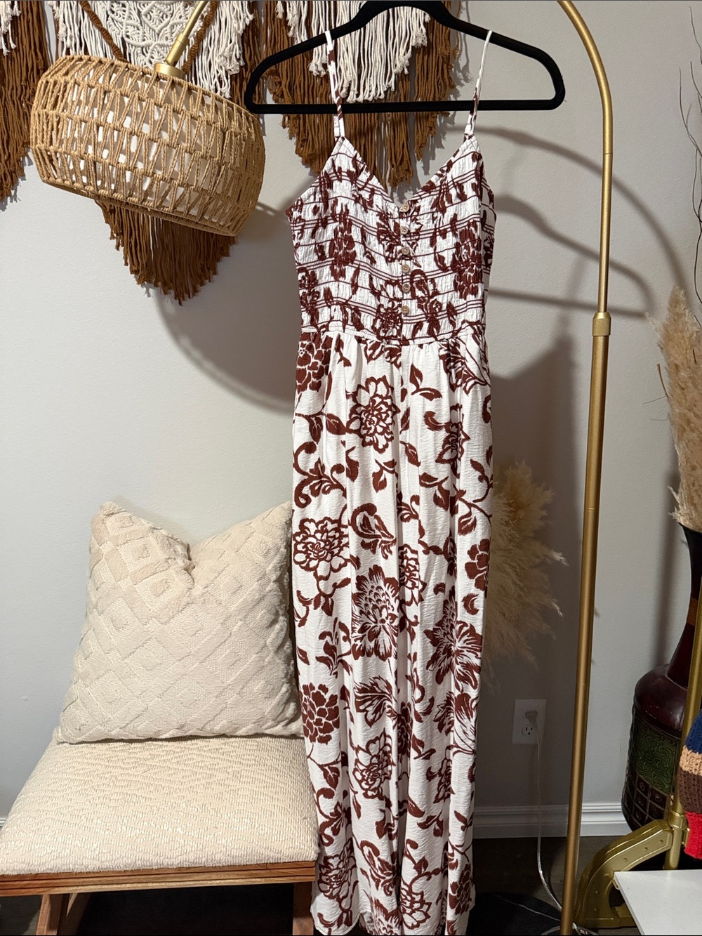 White Romper with Brown Floral Print